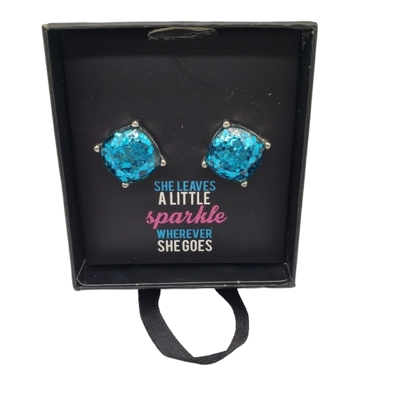 Chunky Blue Sparkle Stud Earrings - Picture 3 of 5